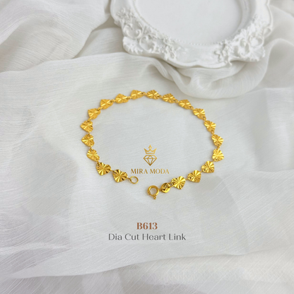 B613 –Dia Cut Heart Link Motif Bracelet | MIRA MODA