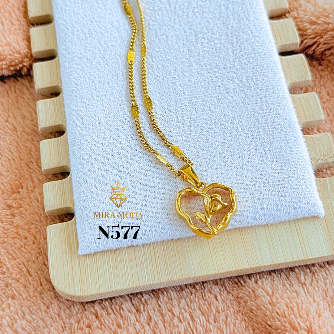 N577 Rose Heart Gold Plated Necklace 20 Inches for Men Women Hypoallergenic Tarnish Resistant | MIRA MODA