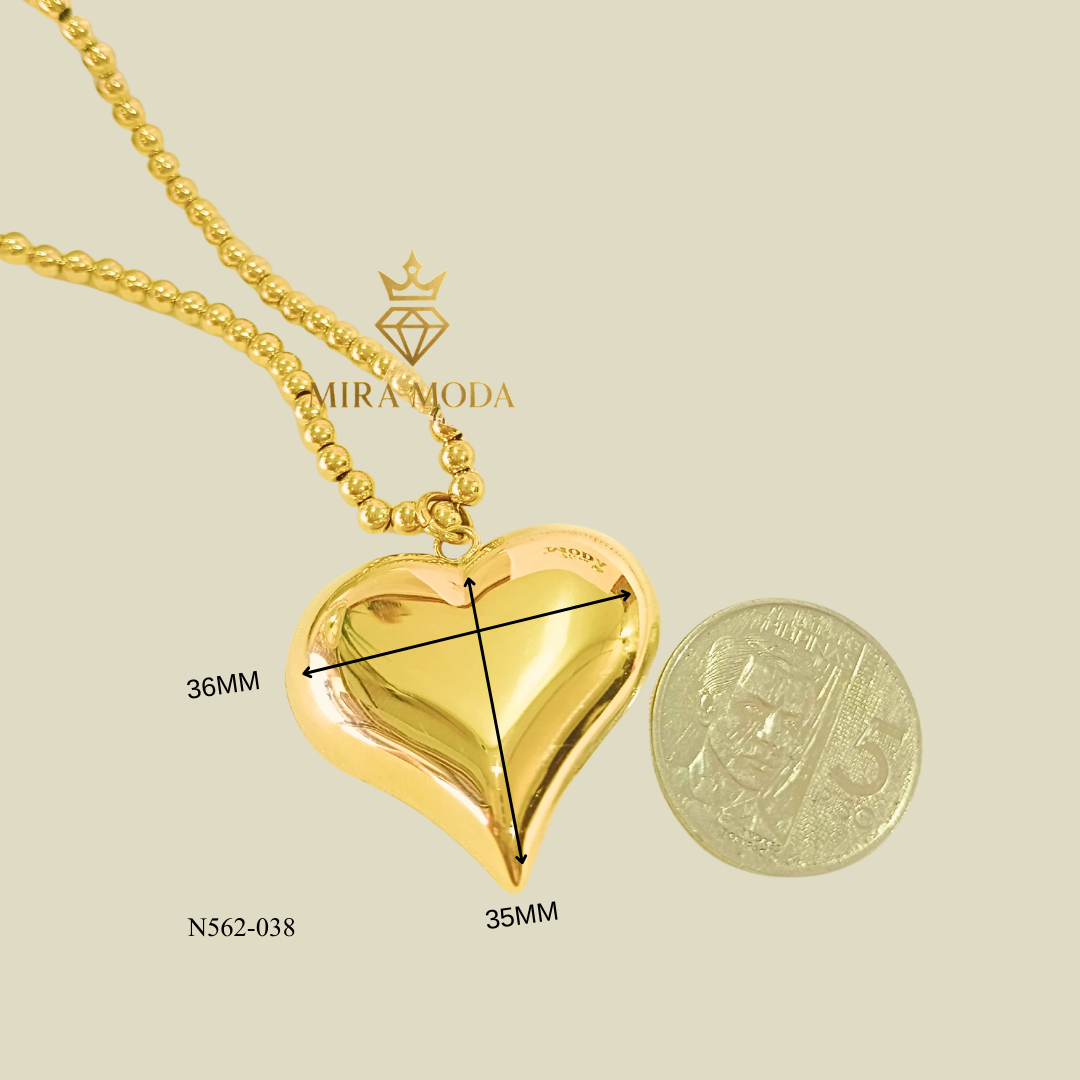 N562-20 Inches Ball Chain Big Heart Necklace for Women Tarnish Resistant Hypoallergenic | MIRA MODA