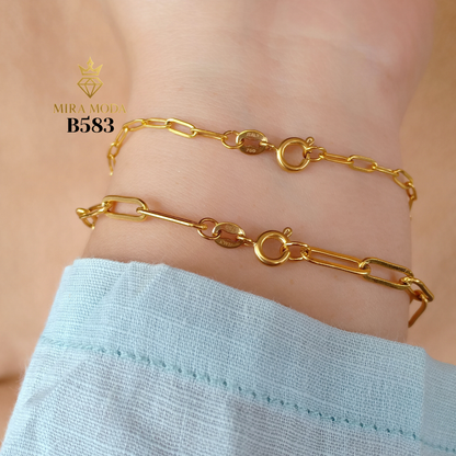 B583 Round Lock Paper Clip Italy Gold Plated Bracelet for Men Women Tarnish Resistant Hypoallergenic Water Safe | MIRA MODA