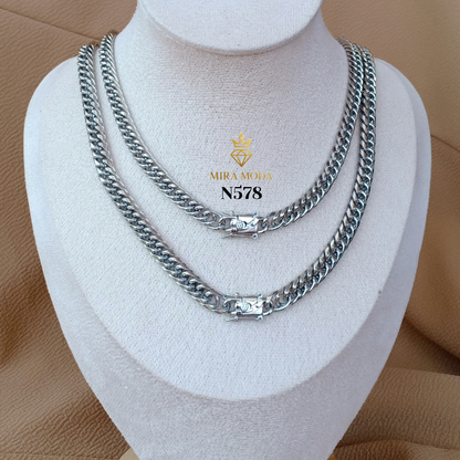 N578 Triple Lock Japan Style Necklace Italy White Gold Plated  for Men Women Non Tarnish Hypoallergenic Water Safe | MIRA MODA
