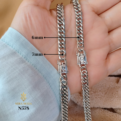 N578 Triple Lock Japan Style Necklace Italy White Gold Plated  for Men Women Non Tarnish Hypoallergenic Water Safe | MIRA MODA