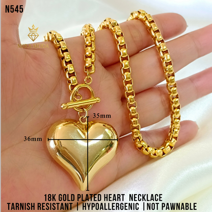 N493 Big Heart 18 Inches 18K Gold Plated Necklace for Women Hypoallergenic N494 N546 N545 | MIRA MODA