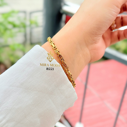 B553 Byzantine Tripple Lock Gold Plated Bracelet for Men Women Tarnish Resistant Hypoallergenic Water Safe | MIRA MODA