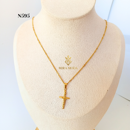 N595-Mini Cuban Cross Necklace| MIRA MODA