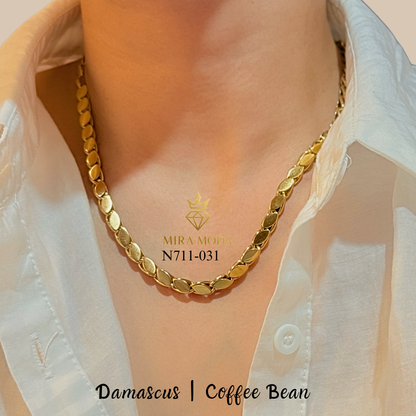 [MIRA MODA] N711 Damascus Coffee Bean Petal Link Chain 18” Necklace for Women Men Hypoallergenic