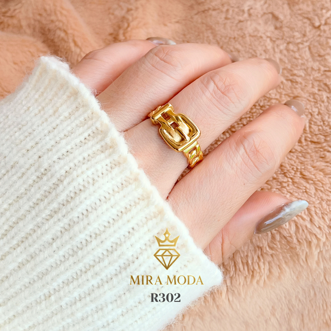 R302 Belt Design Ring Italy Gold Plated for Men & Women Tarnish Resistant Water Safe Hypoallergenic Daily Wear | Trendy | MIRA MODA
