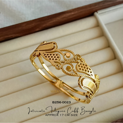 B256-Vintage Intricate Filigree Cuff Bangle Trendy Gold-Tone for Men & Women 17cm | MIRA MODA