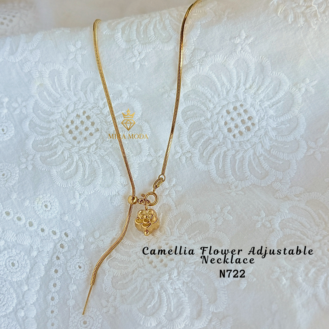 N722 Camellia Flower Adjustable Snake Chain Necklace Minimalist | MIRA MODA