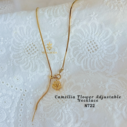 N722 Camellia Flower Adjustable Snake Chain Necklace Minimalist | MIRA MODA