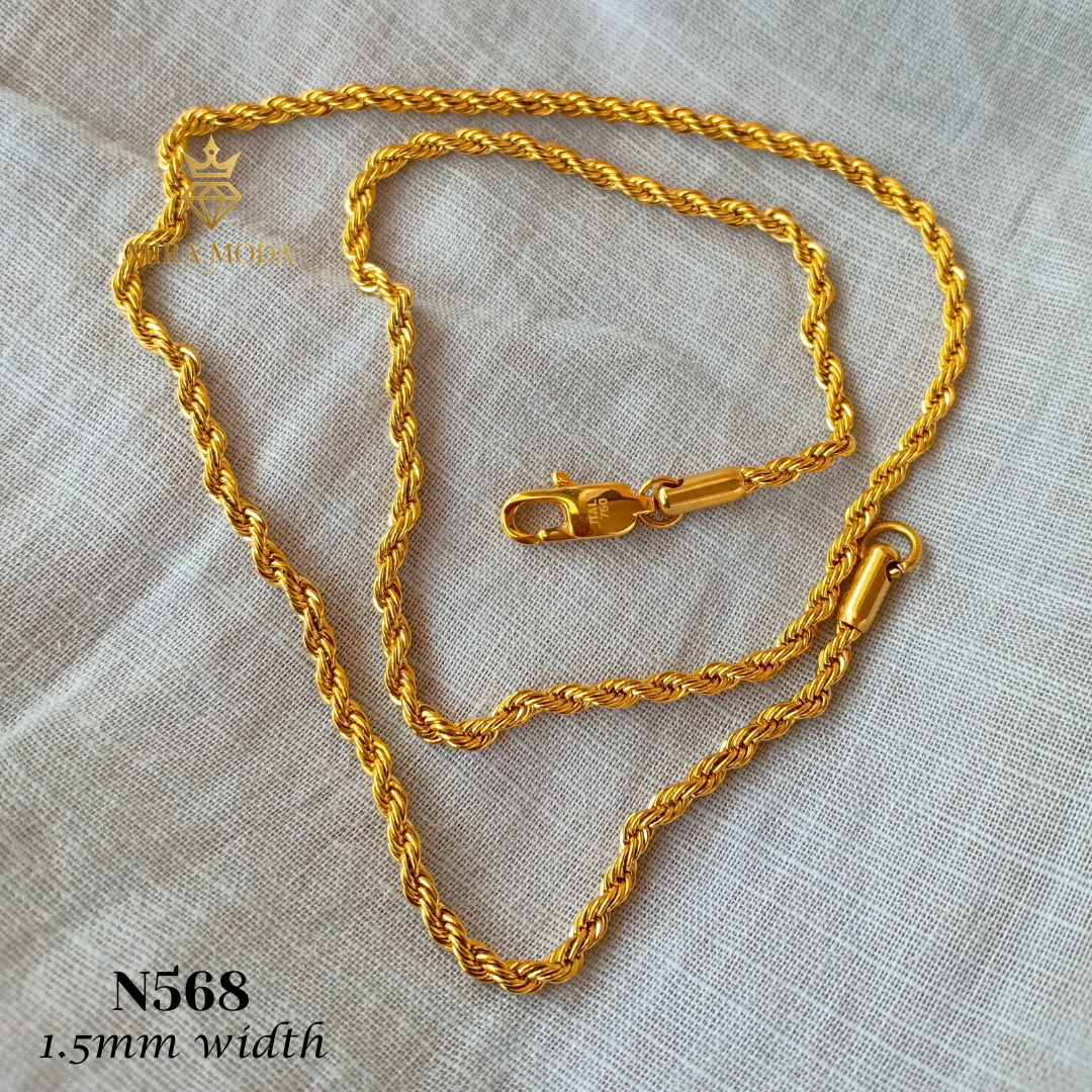 N567 Rope Chain Gold Plated Necklace for Men & Women Tarnish Resistant Hypoallergenic Not Pawnable | MIRA MODA