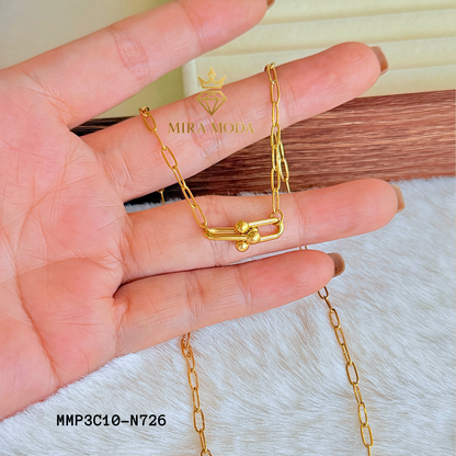 N726 Verona U Link Pendant Necklace 18k Italy Gold Plated Paperclip Chain for Women Tarnish Resistant Hypoallergenic 18" Round Lock with Stamp | MIRA MODA