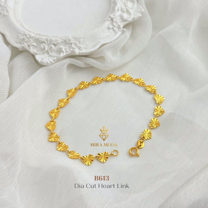 B613 –Dia Cut Heart Link Motif Bracelet | MIRA MODA