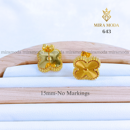 643-15mm Lucky Clover Stud Earrings | MIRA MODA