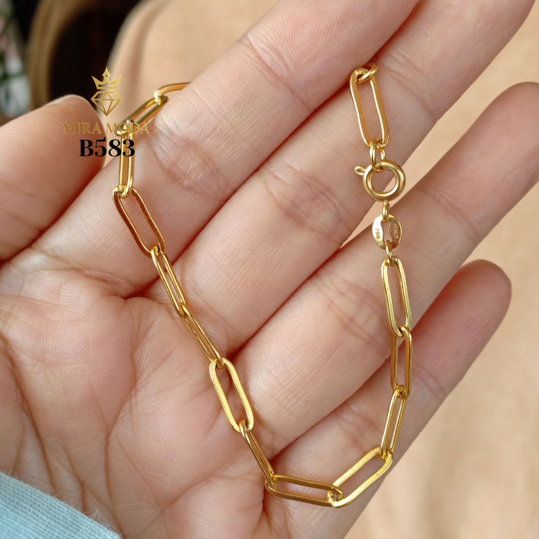 B583 Round Lock Paper Clip Italy Gold Plated Bracelet for Men Women Tarnish Resistant Hypoallergenic Water Safe | MIRA MODA