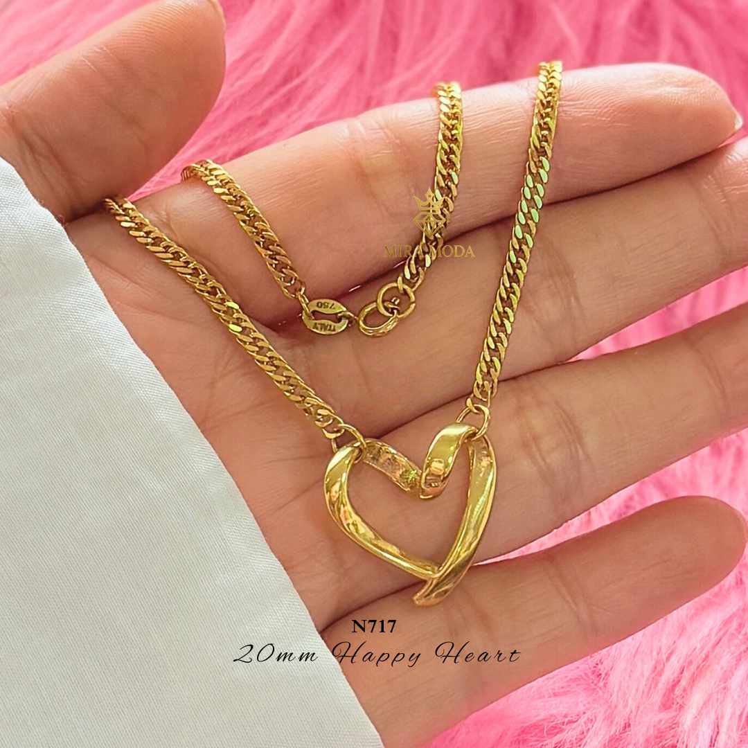 N717 Happy Heart Necklace 20mm for men & Women  Japan Cut Tarnish Resistant | MIRA MODA