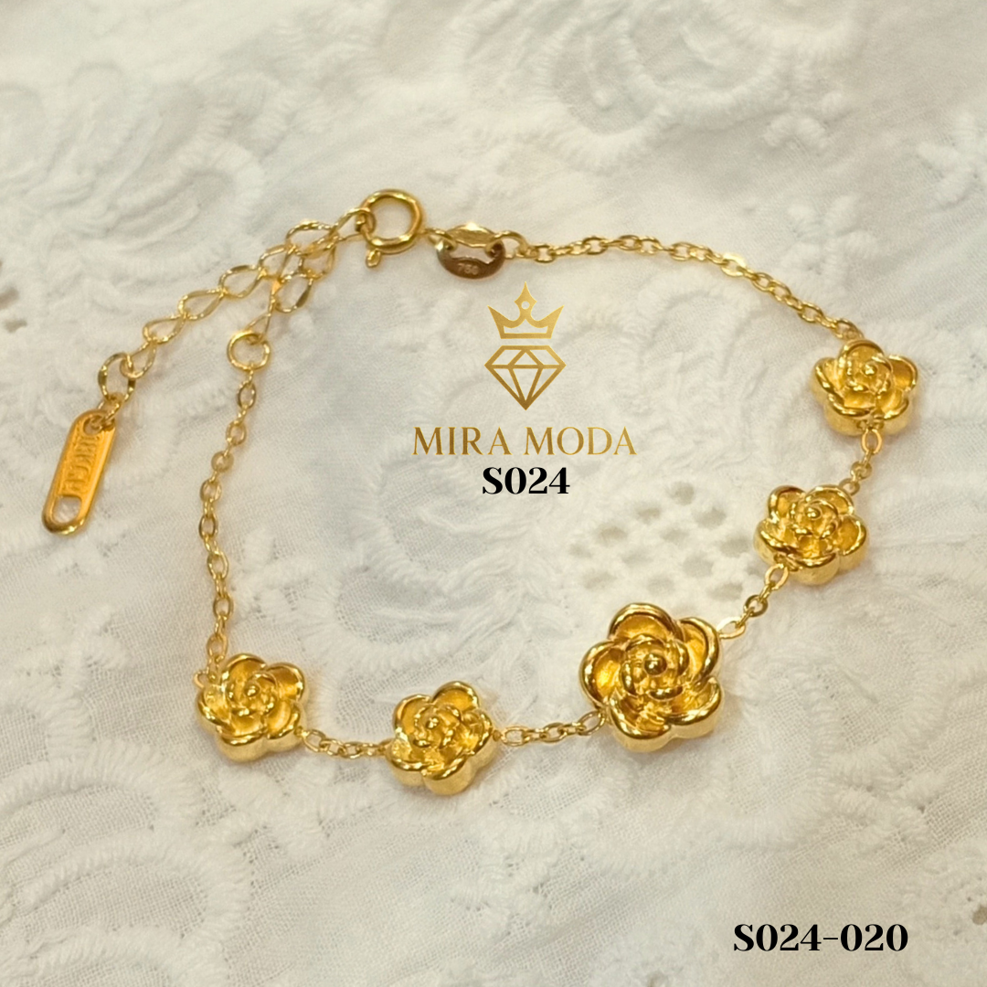 S024 Elegant Rose Motif Gold Plated Bracelet 7 Inches Adjuatable Hypoallergenic for Women | MIRA MODA