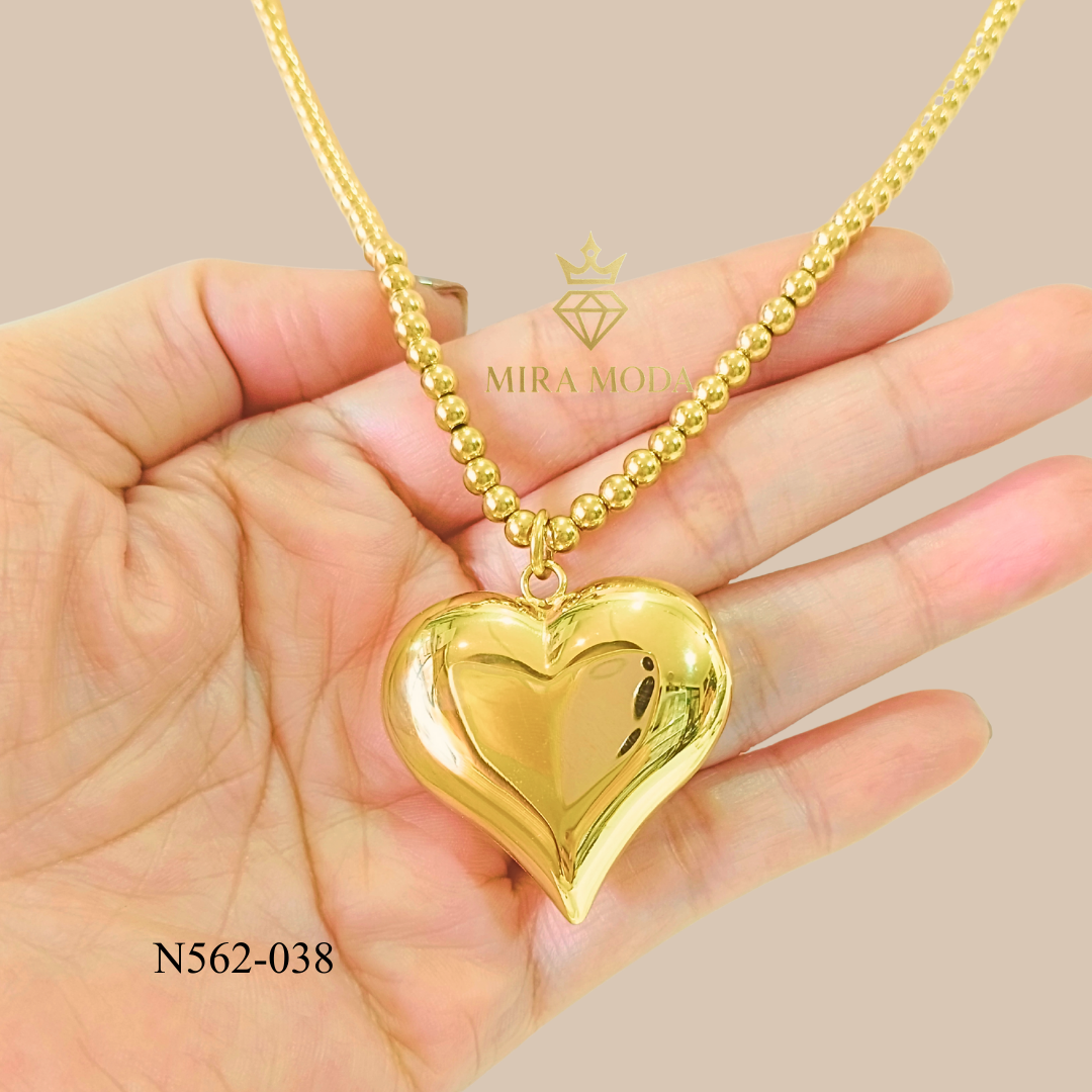 N562-20 Inches Ball Chain Big Heart Necklace for Women Tarnish Resistant Hypoallergenic | MIRA MODA