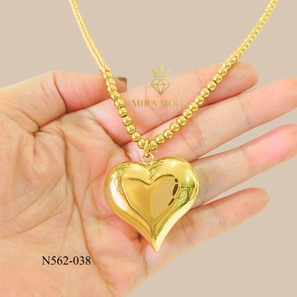 N562-20 Inches Ball Chain Big Heart Necklace for Women Tarnish Resistant Hypoallergenic | MIRA MODA