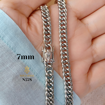 N578 Triple Lock Japan Style Necklace Italy White Gold Plated  for Men Women Non Tarnish Hypoallergenic Water Safe | MIRA MODA