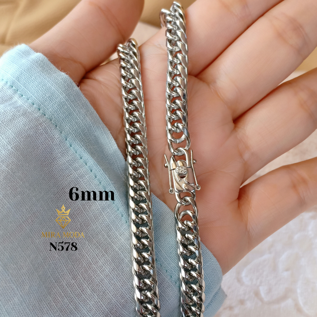N578 Triple Lock Japan Style Necklace Italy White Gold Plated  for Men Women Non Tarnish Hypoallergenic Water Safe | MIRA MODA