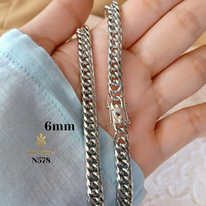 N578 Triple Lock Japan Style Necklace Italy White Gold Plated  for Men Women Non Tarnish Hypoallergenic Water Safe | MIRA MODA