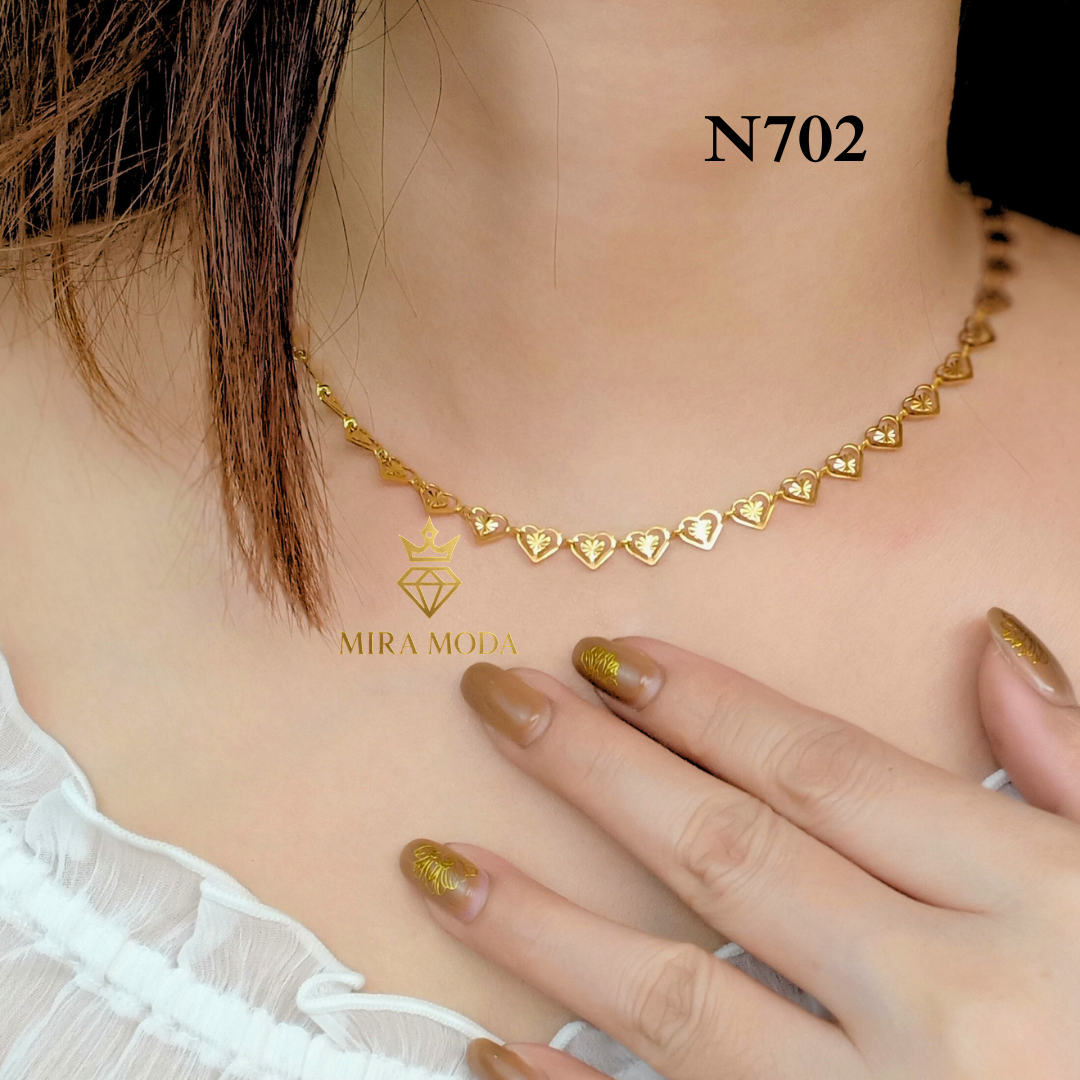 N702-Laser Cut Heart Link Necklace Gold Electroplated Elegant Motif Design 6MM for Women Lightweight | MIRA MODA