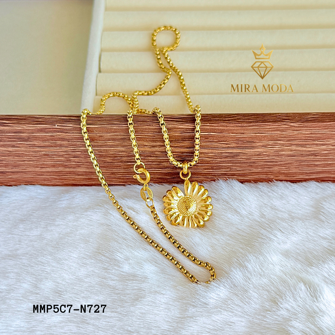 N727 Sunflower Pendant Necklace 18k Italy Gold Plated Tauco Chain for Women Tarnish Resistant Hypoallergenic 18" Round Lock with Stamp | MIRA MODA