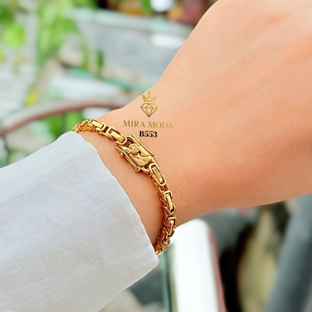 B553 Byzantine Tripple Lock Gold Plated Bracelet for Men Women Tarnish Resistant Hypoallergenic Water Safe | MIRA MODA