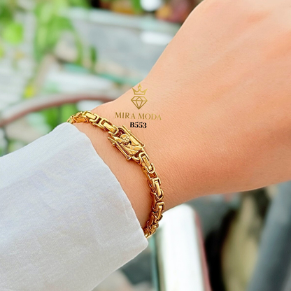 B553 Byzantine Tripple Lock Gold Plated Bracelet for Men Women Tarnish Resistant Hypoallergenic Water Safe | MIRA MODA