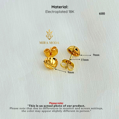 600 Classic Gold Plated Half Ball Earrings 9mm | MIRA MODA