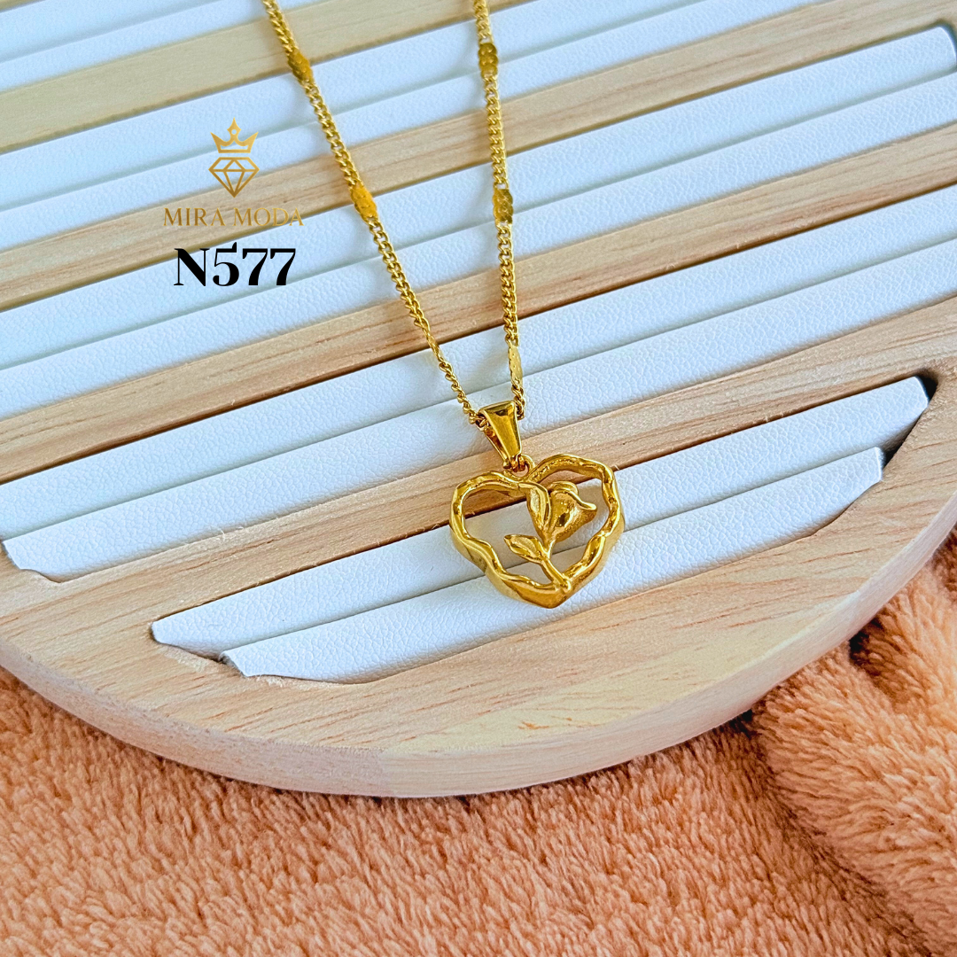 N577 Rose Heart Gold Plated Necklace 20 Inches for Men Women Hypoallergenic Tarnish Resistant | MIRA MODA