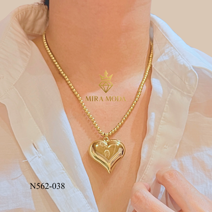N562-20 Inches Ball Chain Big Heart Necklace for Women Tarnish Resistant Hypoallergenic | MIRA MODA