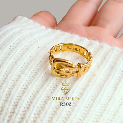 R302 Belt Design Ring Italy Gold Plated for Men & Women Tarnish Resistant Water Safe Hypoallergenic Daily Wear | Trendy | MIRA MODA