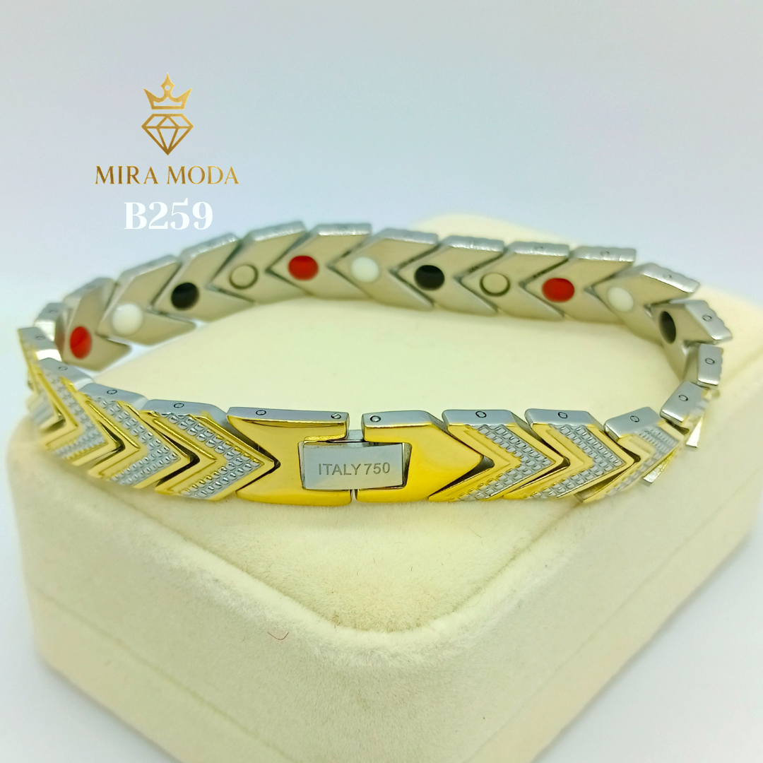 B259 Two Color Therapy Magnetic Italy Gold Plated Bracelet | MIRA MODA
