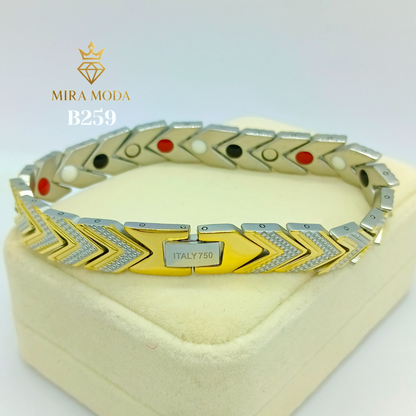 B259 Two Color Therapy Magnetic Italy Gold Plated Bracelet | MIRA MODA