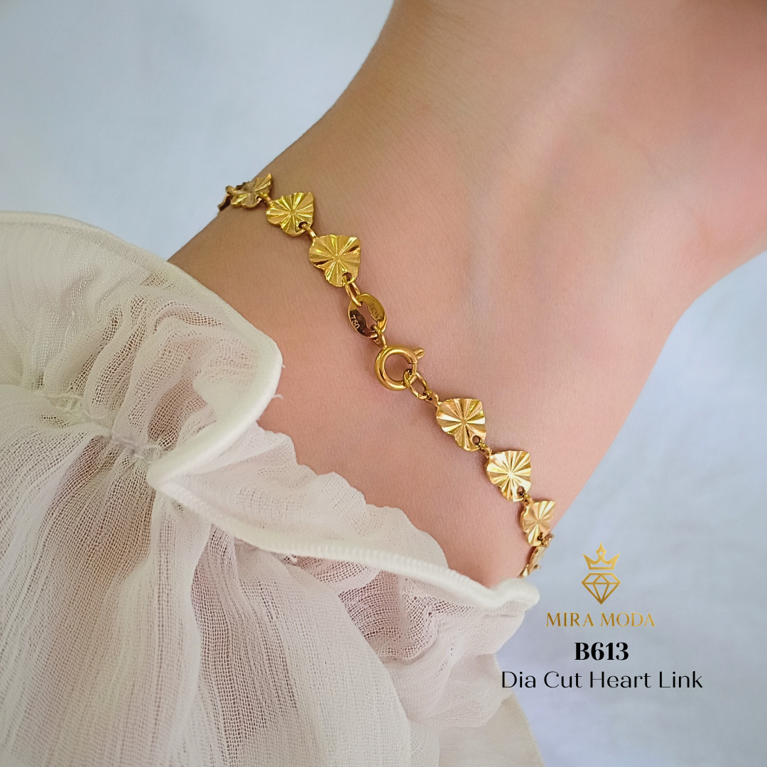 B613 –Dia Cut Heart Link Motif Bracelet | MIRA MODA