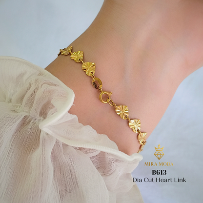 B613 –Dia Cut Heart Link Motif Bracelet | MIRA MODA