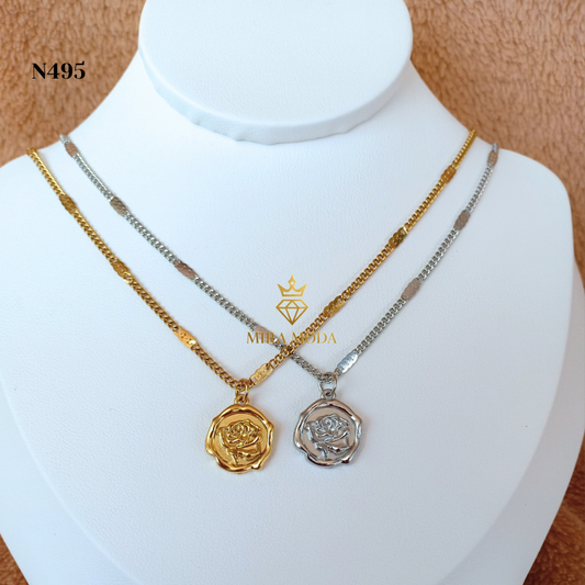 N495 Rose Pendant Necklace Hypoallergenic Tarnish Resistant Water Safe | MIRA MODA