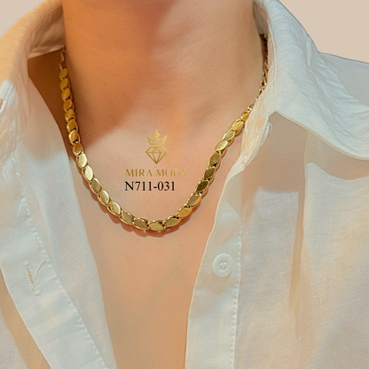 [MIRA MODA] N711 Damascus Coffee Bean Petal Link Chain 18” Necklace for Women Men Hypoallergenic