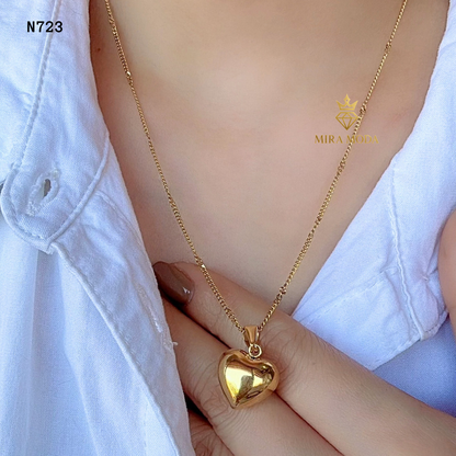 N723-Puffy Heart Necklace Minimalist Dainty Gift for Men & Women| MIRA MODA