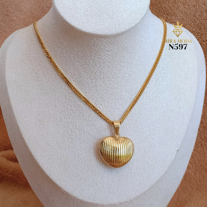 N597 Love Big Pendant Italy Gold Plated Necklace Hypoallergenic Tarnish Resistant Water Safe | MIRA MODA
