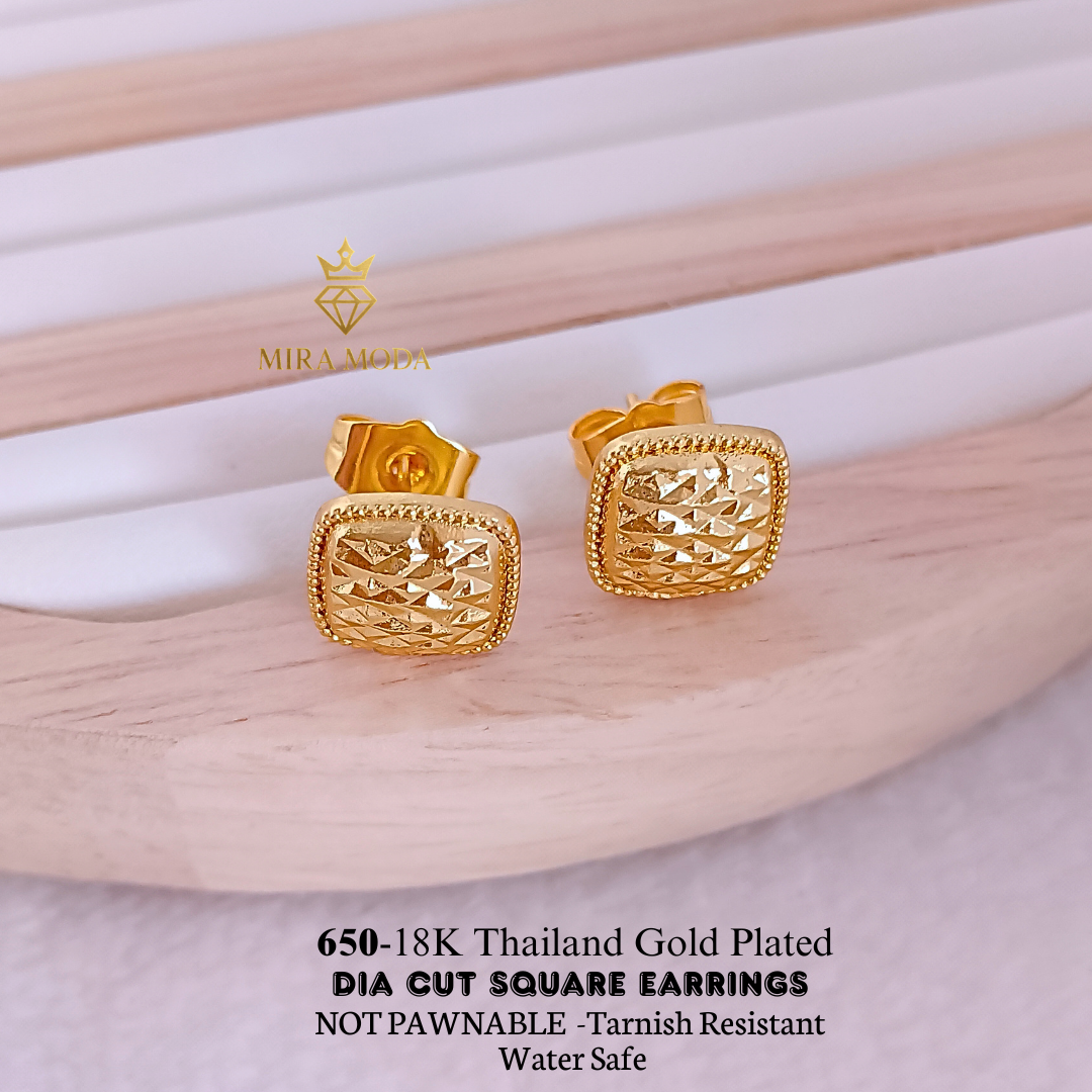 649 Thailand Gold Plated Dia Cut Stud Earrings  Water Safe for Women 650 | MIRA MODA