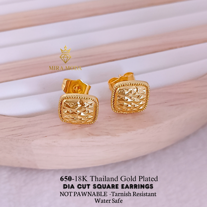 649 Thailand Gold Plated Dia Cut Stud Earrings  Water Safe for Women 650 | MIRA MODA