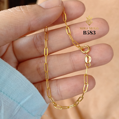 B583 Round Lock Paper Clip Italy Gold Plated Bracelet for Men Women Tarnish Resistant Hypoallergenic Water Safe | MIRA MODA