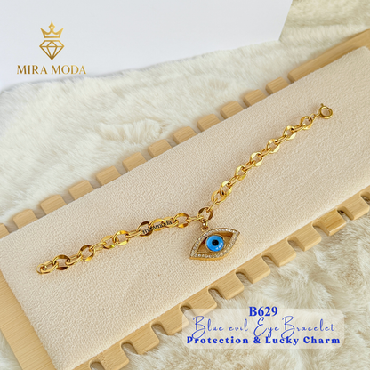 B629 Blue Evil Eye Bracelet Protection & Lucky Charm Chunky Rolo Chain Trendy Aesthetic | MIRA MODA