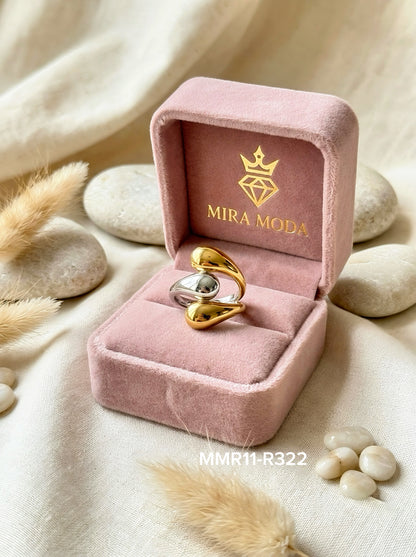 R322 Triple Tear Drop Two Tone Adjustable Ring