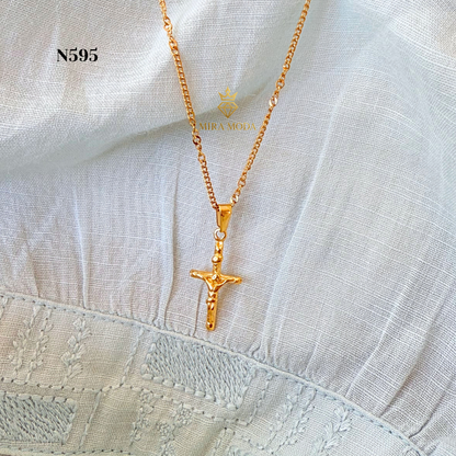 N595-Mini Cuban Cross Necklace| MIRA MODA