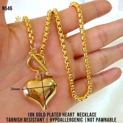 N493 Big Heart 18 Inches 18K Gold Plated Necklace for Women Hypoallergenic N494 N546 N545 | MIRA MODA