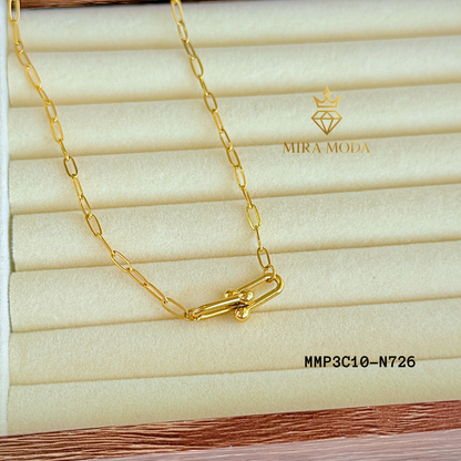 N726 Verona U Link Pendant Necklace 18k Italy Gold Plated Paperclip Chain for Women Tarnish Resistant Hypoallergenic 18" Round Lock with Stamp | MIRA MODA